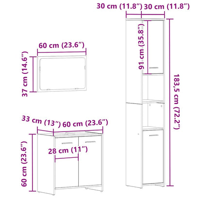 vidaXL 3 Piece Bathroom Furniture Set Old Wood Engineered Wood