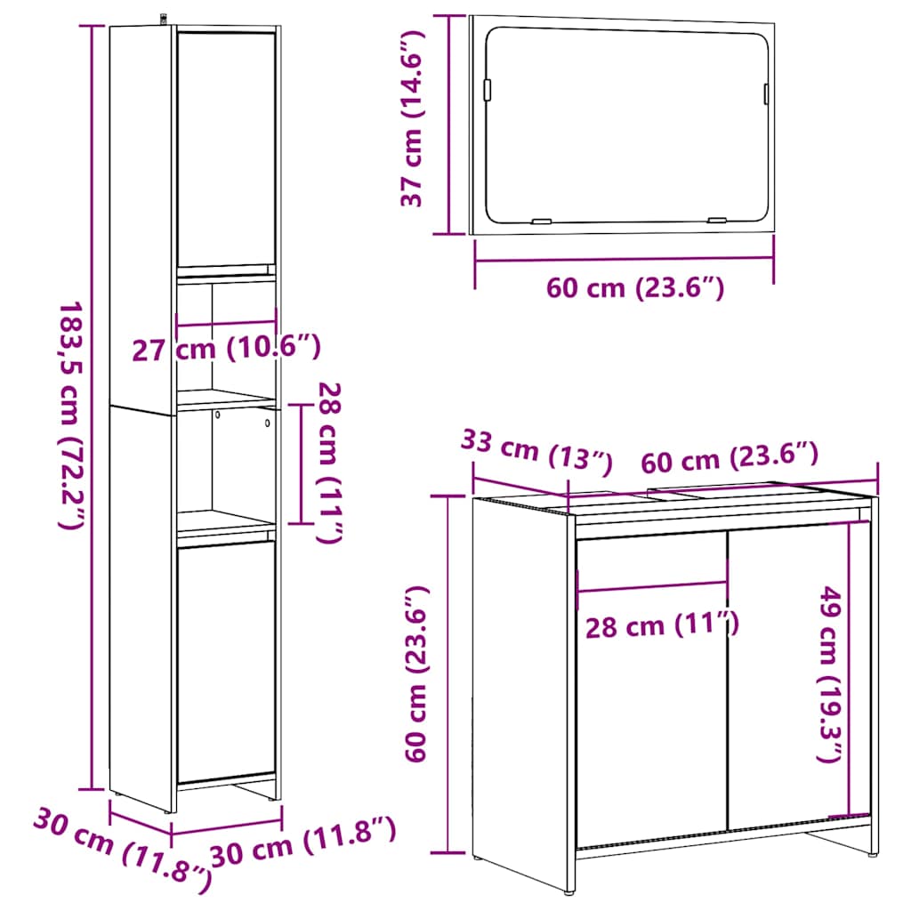 vidaXL 3 Piece Bathroom Furniture Set Artisan Oak Engineered Wood