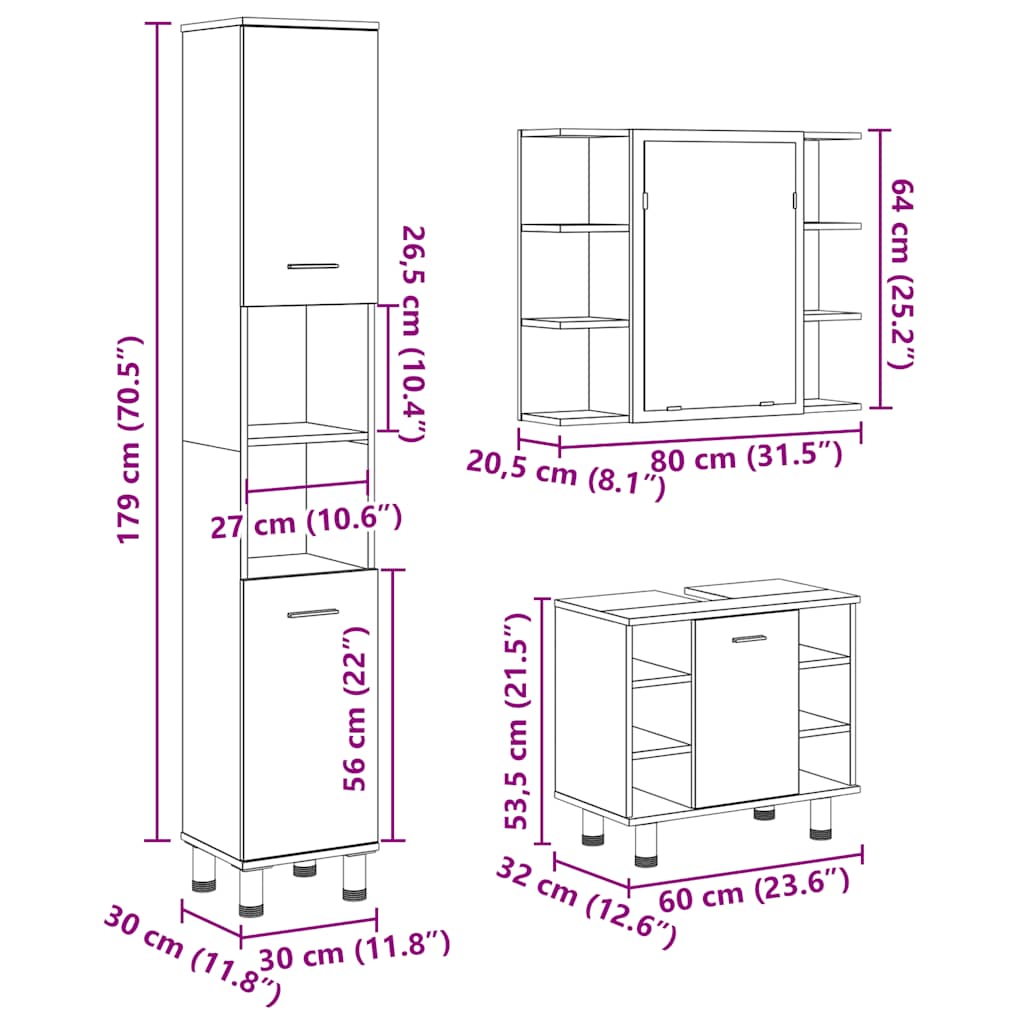vidaXL 3 Piece Bathroom Furniture Set Old Wood Engineered Wood