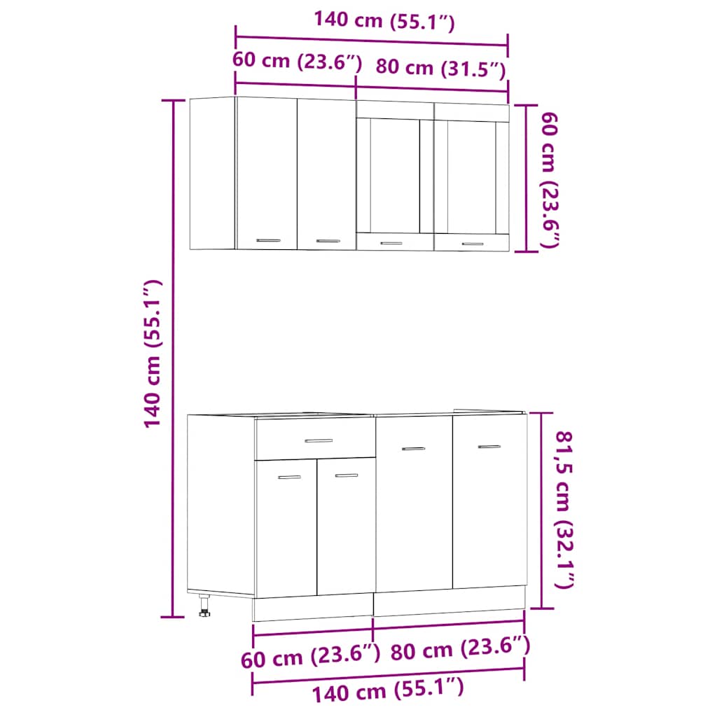 vidaXL 4 Piece Kitchen Cabinet Set Lyon Old Wood Engineered Wood