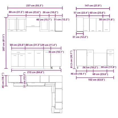 vidaXL 11 Piece Kitchen Cabinet Set Lyon Old Wood Engineered Wood