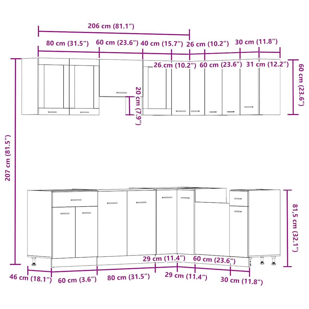 vidaXL 11 Piece Kitchen Cabinet Set Lyon Artisan Oak Engineered Wood