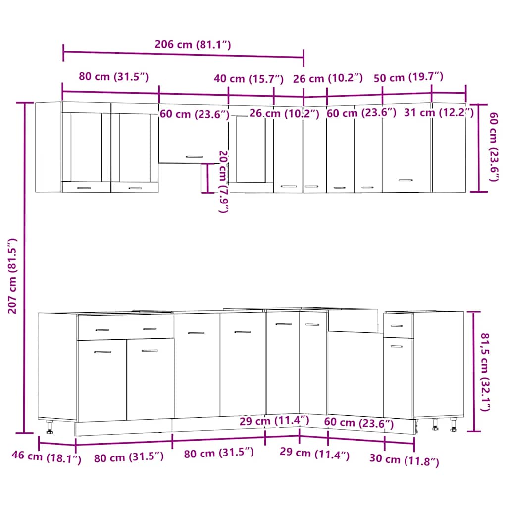 vidaXL 11 Piece Kitchen Cabinet Set Lyon Old Wood Engineered Wood