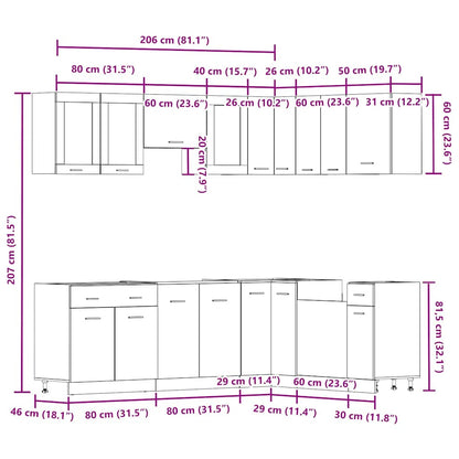 vidaXL 11 Piece Kitchen Cabinet Set Lyon Old Wood Engineered Wood