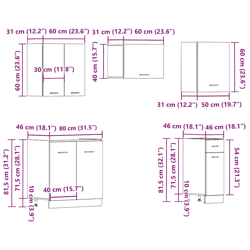 vidaXL 11 Piece Kitchen Cabinet Set Lyon Artisan Oak Engineered Wood