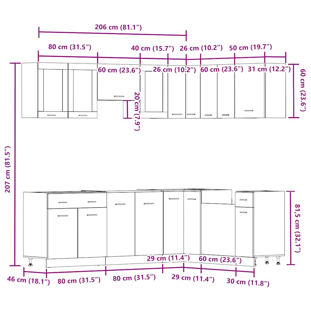 vidaXL 11 Piece Kitchen Cabinet Set Lyon Artisan Oak Engineered Wood