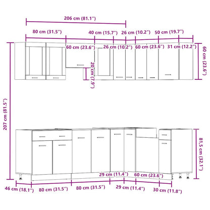 vidaXL 11 Piece Kitchen Cabinet Set Lyon Artisan Oak Engineered Wood