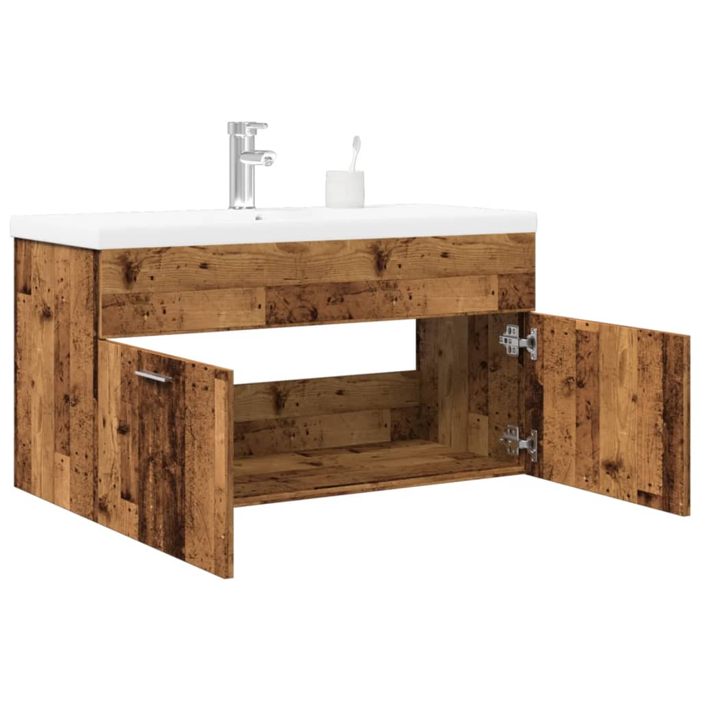 vidaXL Bathroom Sink Cabinet with Built-in Basin Old Wood