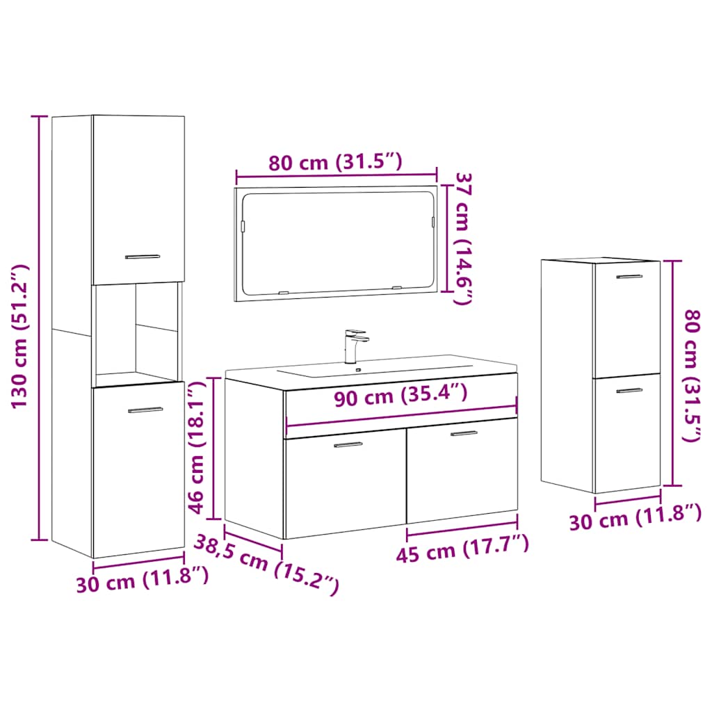 vidaXL 4 Piece Bathroom Furniture Set Old Wood Engineered Wood