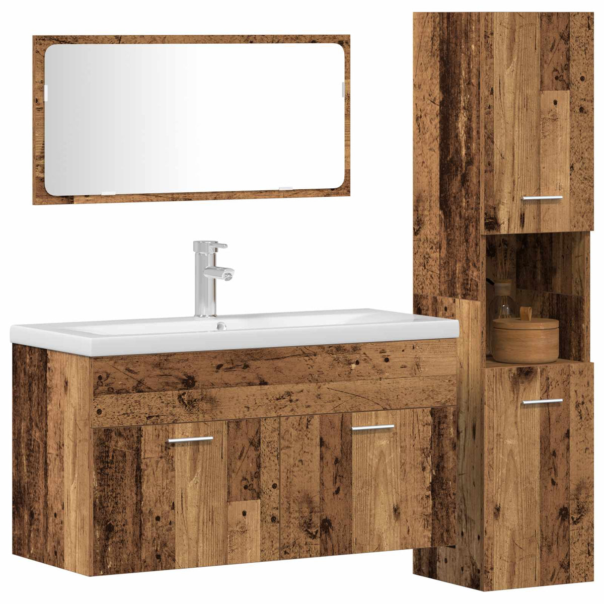 vidaXL 3 Piece Bathroom Furniture Set Old Wood Engineered Wood