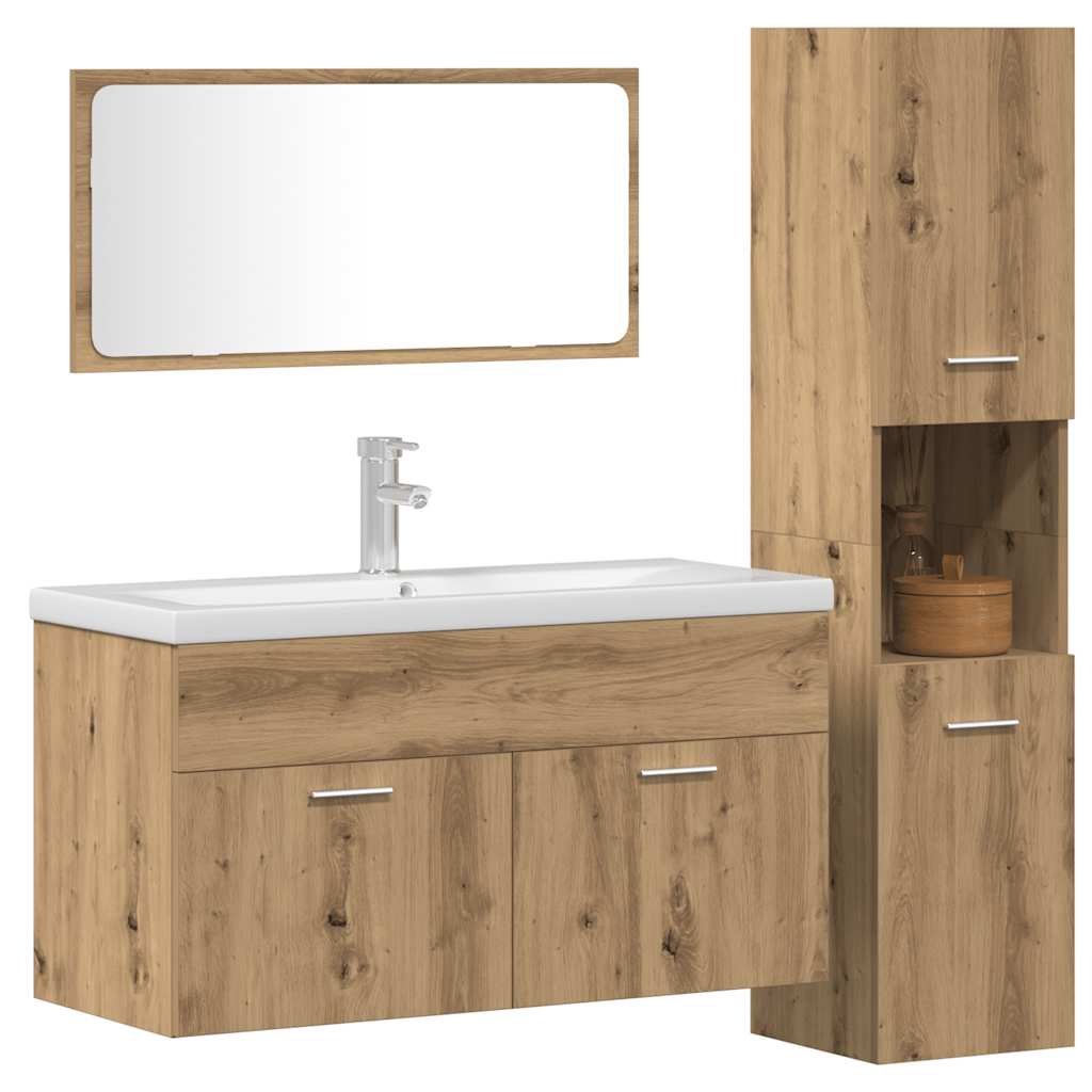 vidaXL 3 Piece Bathroom Furniture Set Artisan Oak Engineered Wood