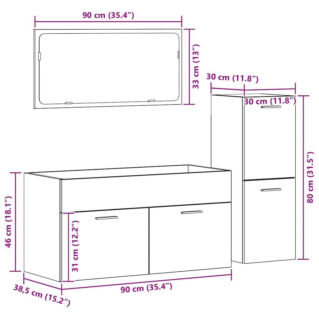 vidaXL 3 Piece Bathroom Furniture Set Old Wood Engineered Wood