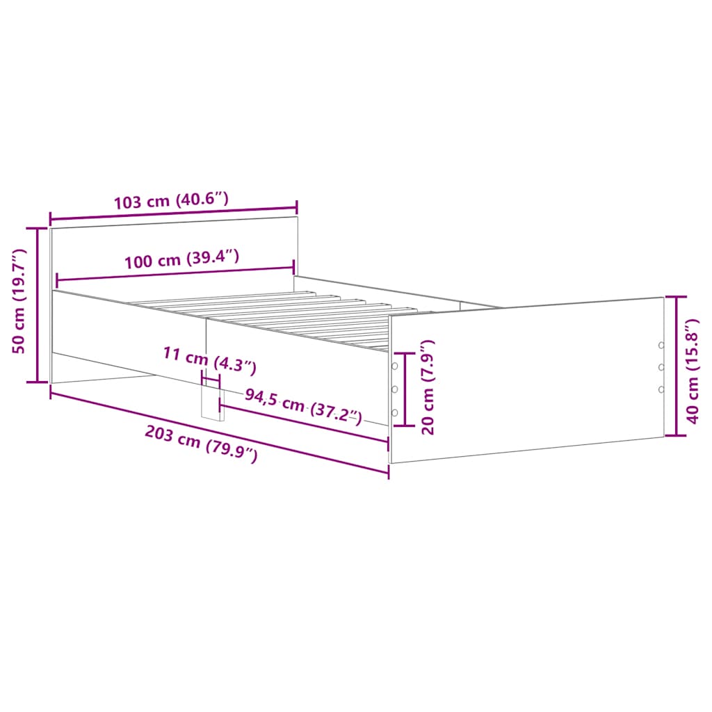 vidaXL Bed Frame without Mattress Old Wood 100x200 cm Engineered Wood