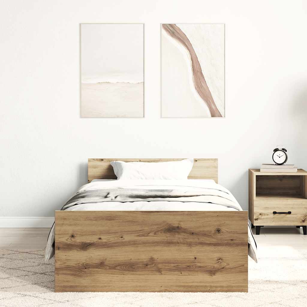 vidaXL Bed Frame without Mattress Artisan Oak 90x190 cm Engineered Wood