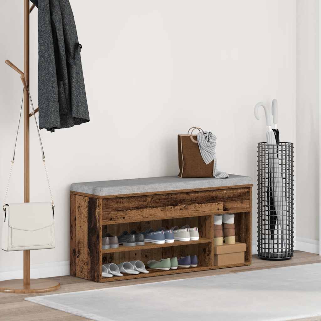 vidaXL Shoe Bench Old Wood 102x30.5x45 cm Engineered Wood