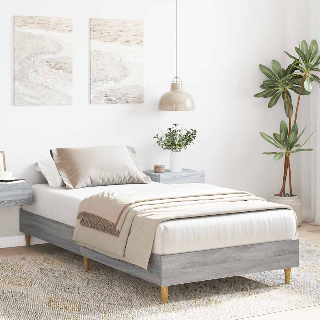 vidaXL Bed Frame No Mattress Grey Sonoma 100x200 cm Engineered Wood