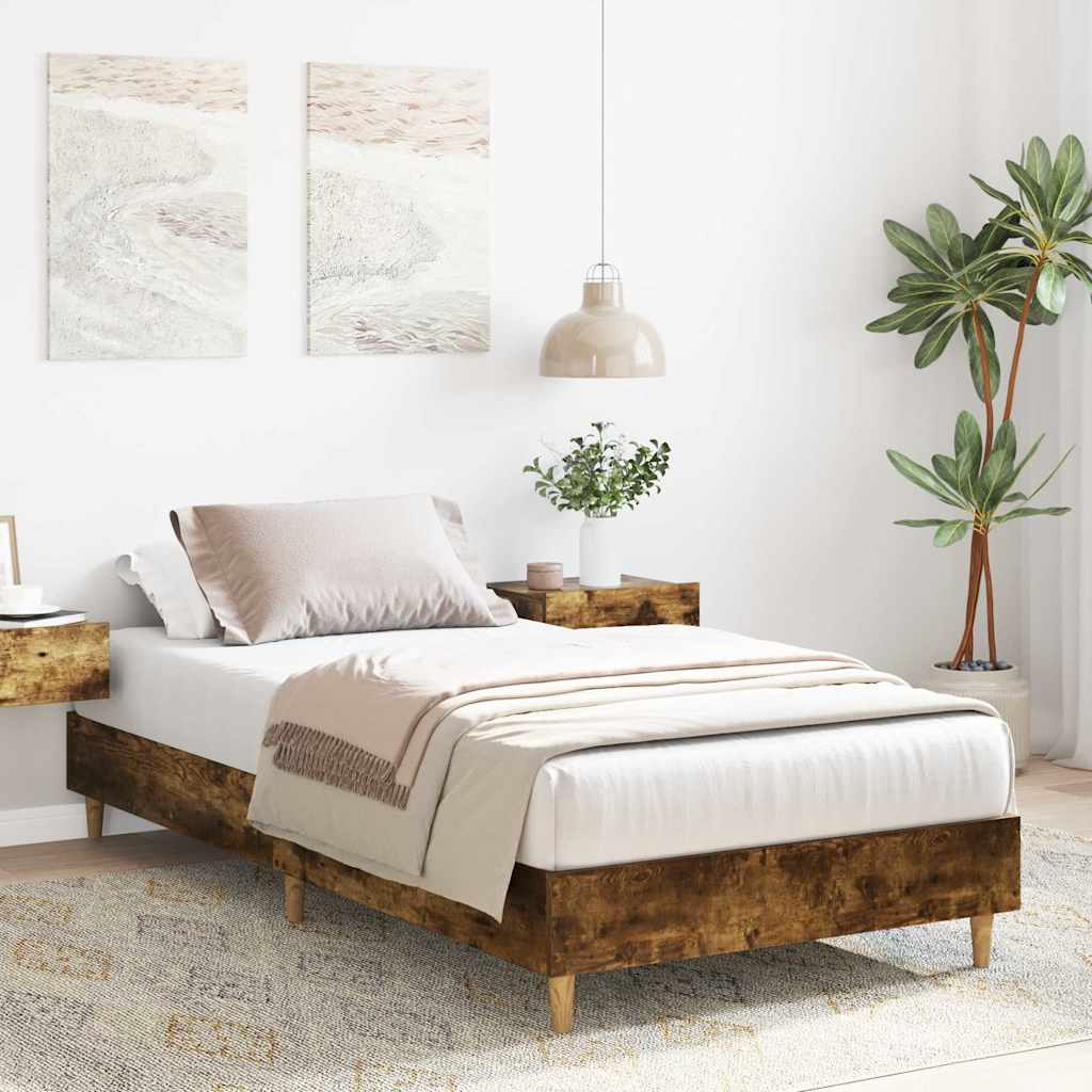 vidaXL Bed Frame No Mattress Smoked Oak 90x200 cm Engineered Wood