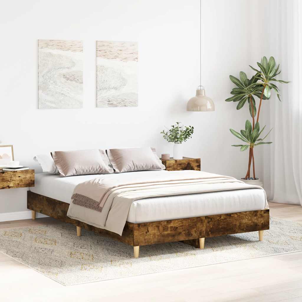 vidaXL Bed Frame No Mattress Smoked Oak 140x190 cm Engineered Wood