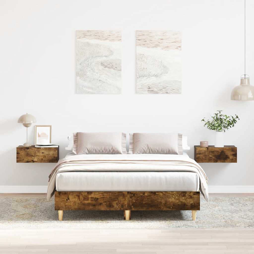 vidaXL Bed Frame No Mattress Smoked Oak 140x190 cm Engineered Wood