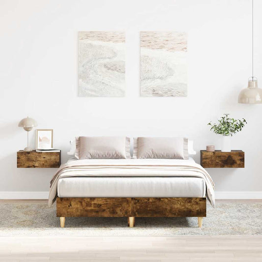 vidaXL Bed Frame No Mattress Smoked Oak 140x190 cm Engineered Wood