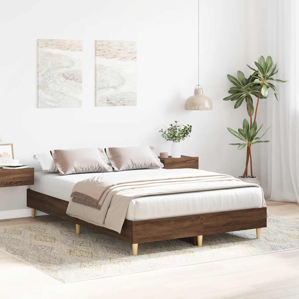 vidaXL Bed Frame No Mattress Brown Oak 135x190 cm Double Engineered Wood