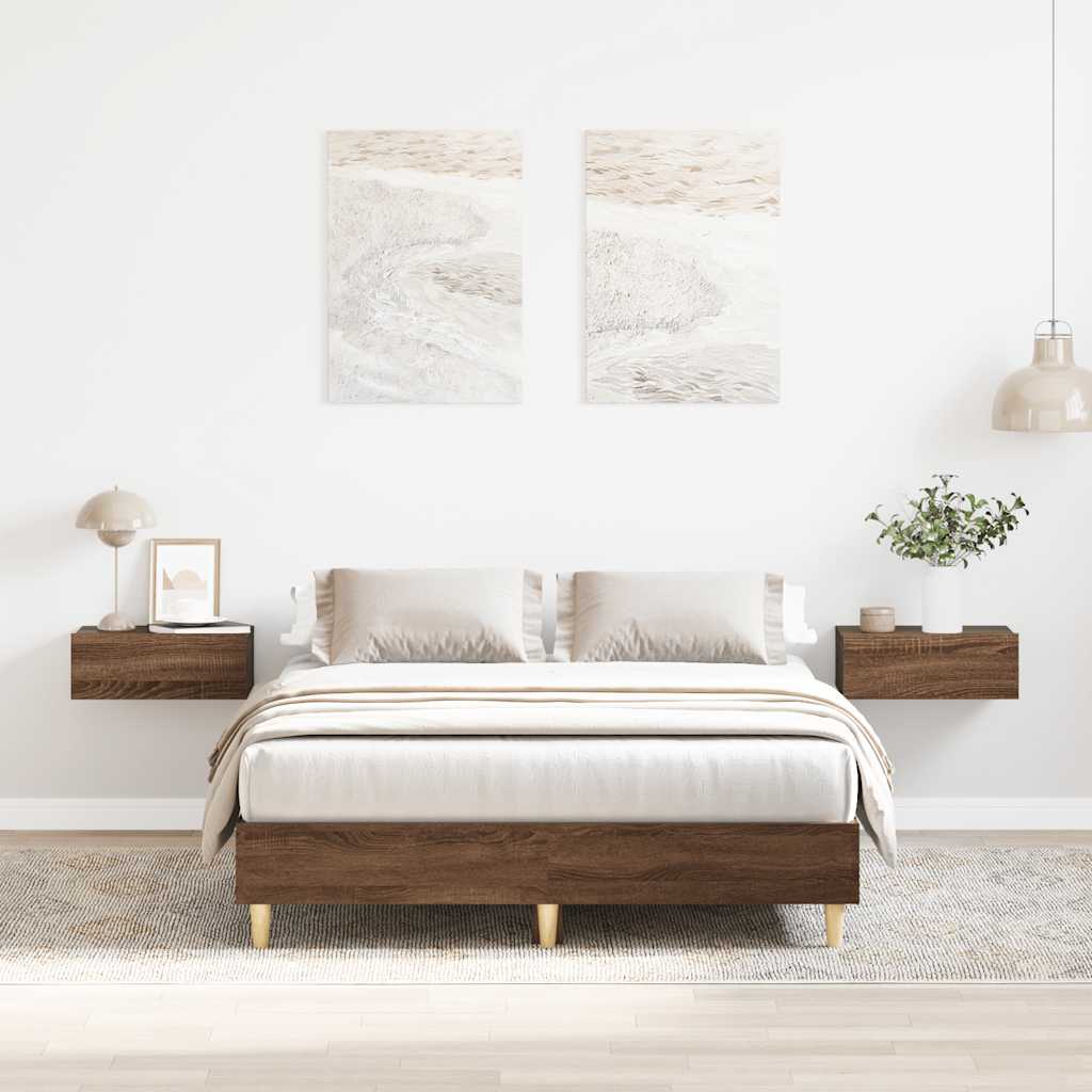 vidaXL Bed Frame No Mattress Brown Oak 135x190 cm Double Engineered Wood