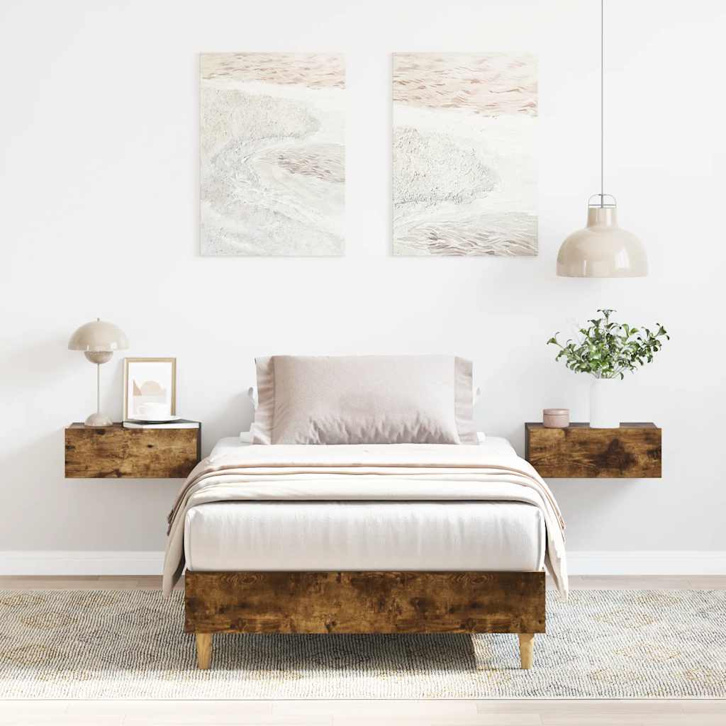 vidaXL Bed Frame No Mattress Smoked Oak 90x190 cm Single Engineered Wood