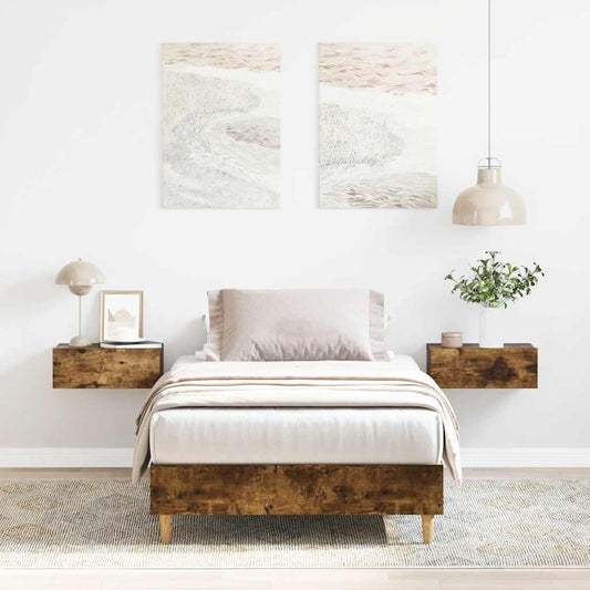 vidaXL Bed Frame No Mattress Smoked Oak 90x190 cm Single Engineered Wood