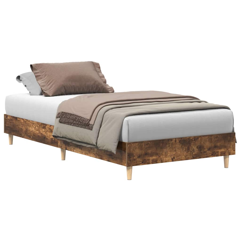 vidaXL Bed Frame No Mattress Smoked Oak 75x190 cm Small Single Engineered Wood