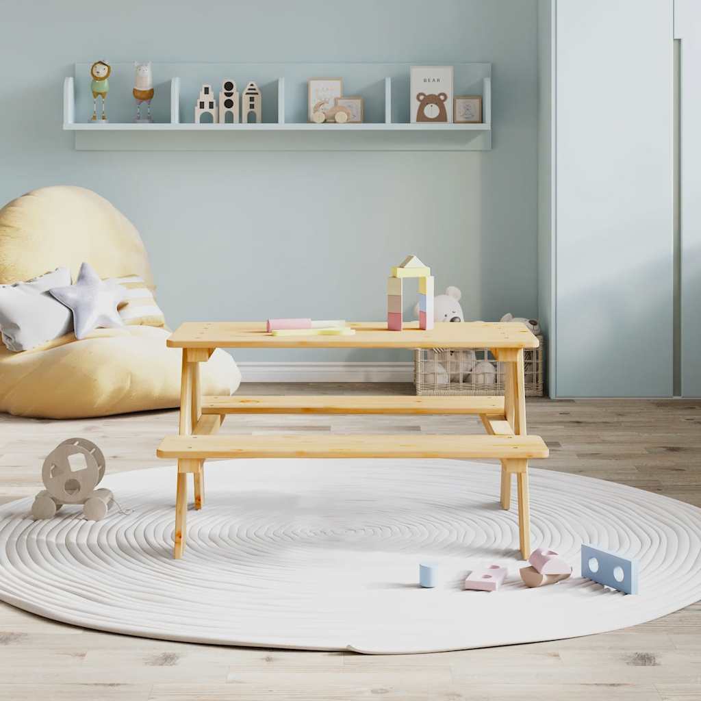 vidaXL Children's Table with Benches "IRUN" 90x79,5x50 cm Solid Wood