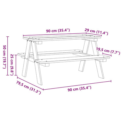 vidaXL Children's Table with Benches "IRUN" 90x79,5x50 cm Solid Wood