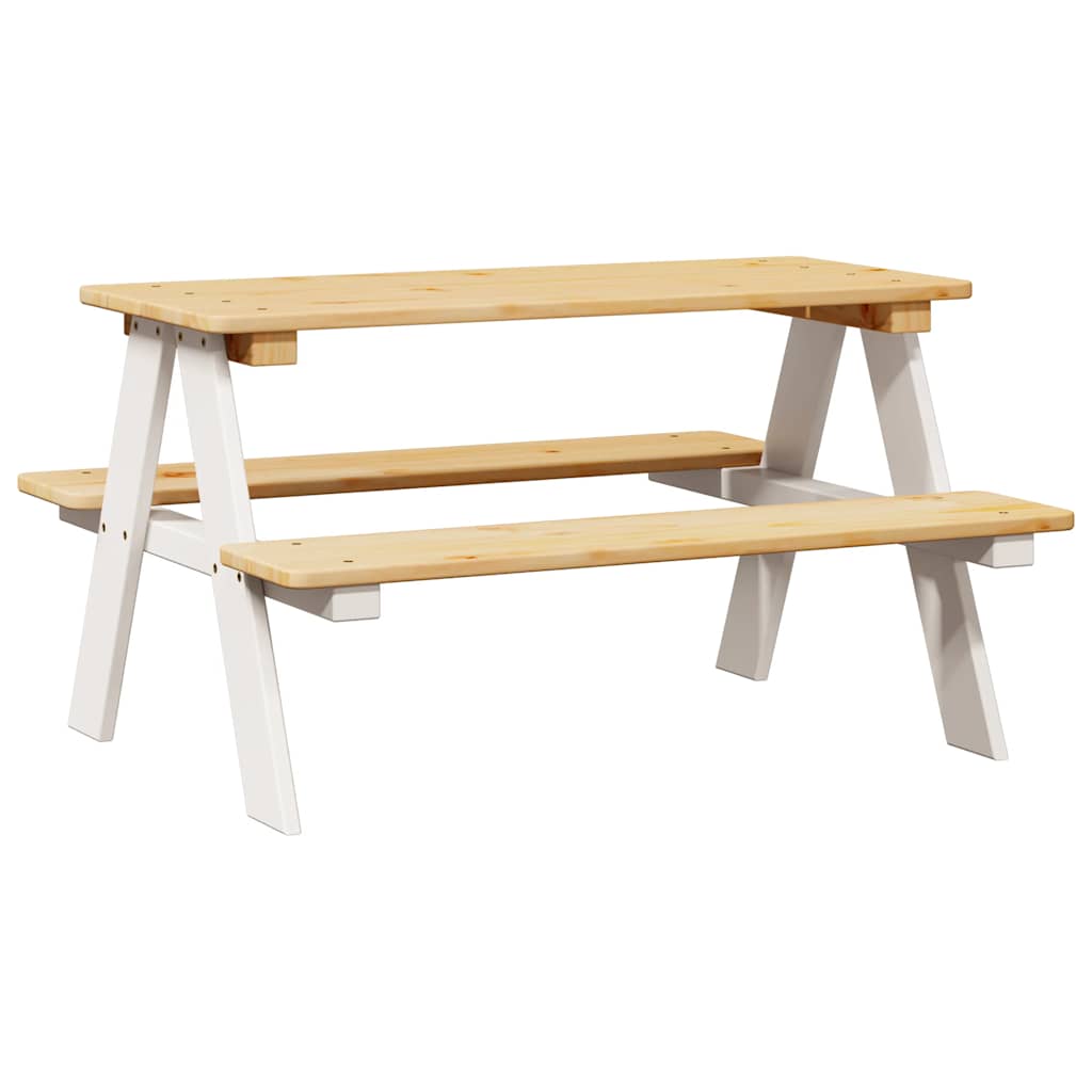 vidaXL Children's Table with Benches IRUN White 90x79.5x50cm Solid Wood
