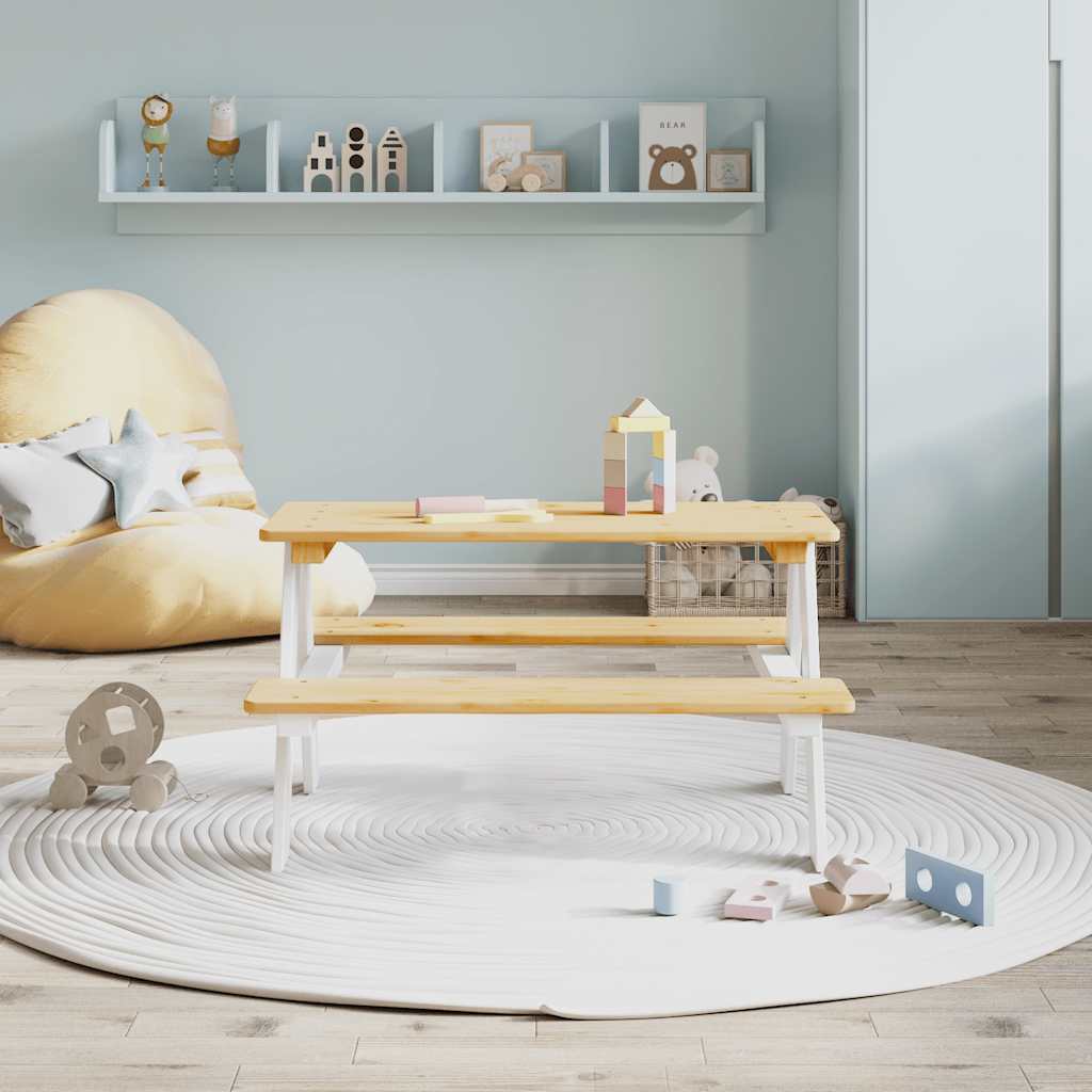vidaXL Children's Table with Benches "IRUN" White 90x79.5x50 cm