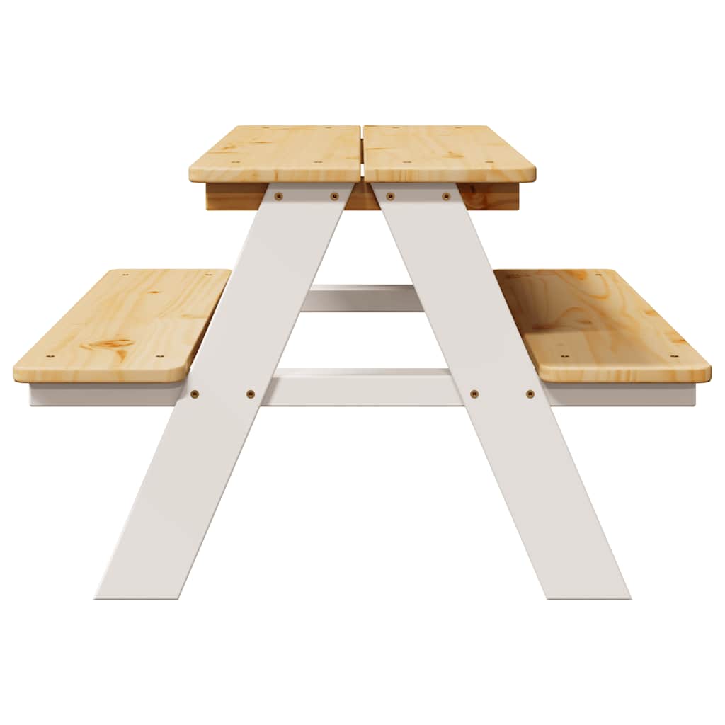 vidaXL Children's Table with Benches IRUN White 90x79.5x50cm Solid Wood