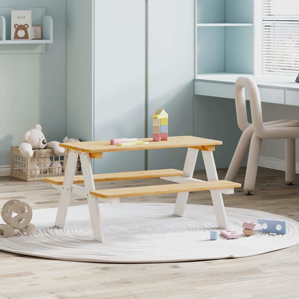 vidaXL Children's Table with Benches IRUN White 90x79.5x50cm Solid Wood