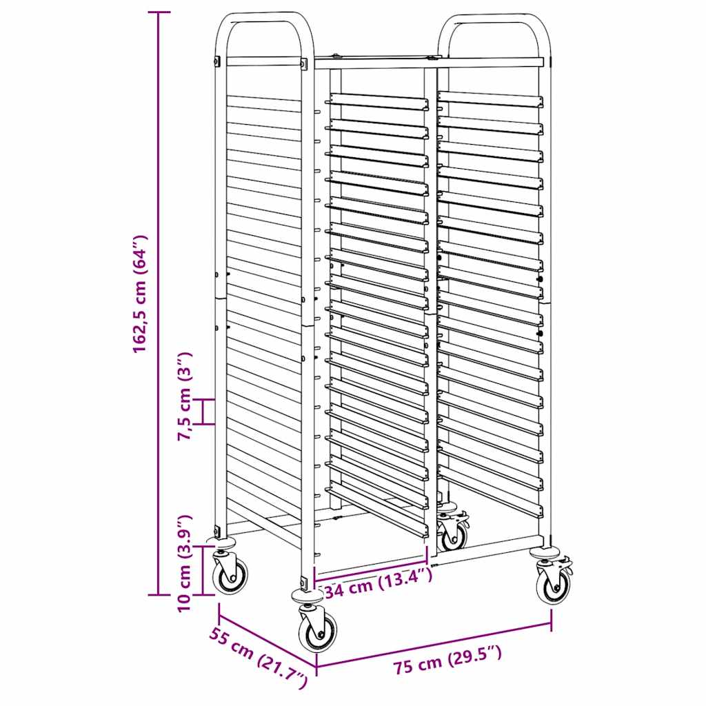 vidaXL Tray Trolley with 32 GN Containers 75x55x162.5 cm Stainless Steel