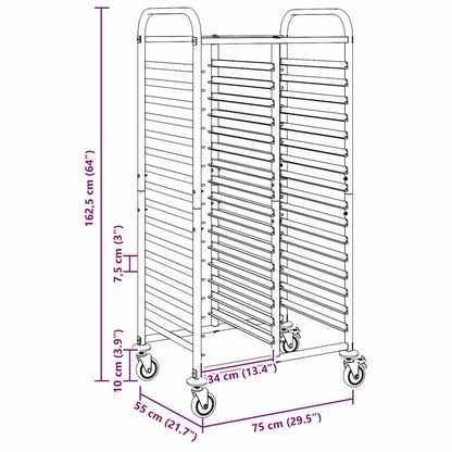 vidaXL Tray Trolley with 32 GN Containers 75x55x162.5 cm Stainless Steel