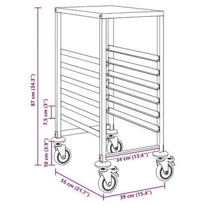 vidaXL Tray Trolley with 6 GN Containers 39x55x87 cm Stainless Steel