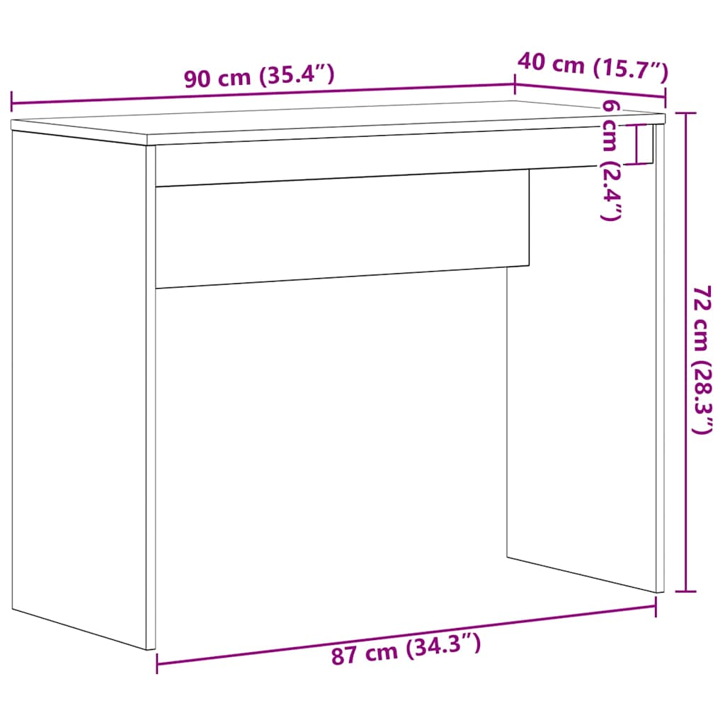 vidaXL Desk Black Oak 90x40x72 cm Engineered Wood