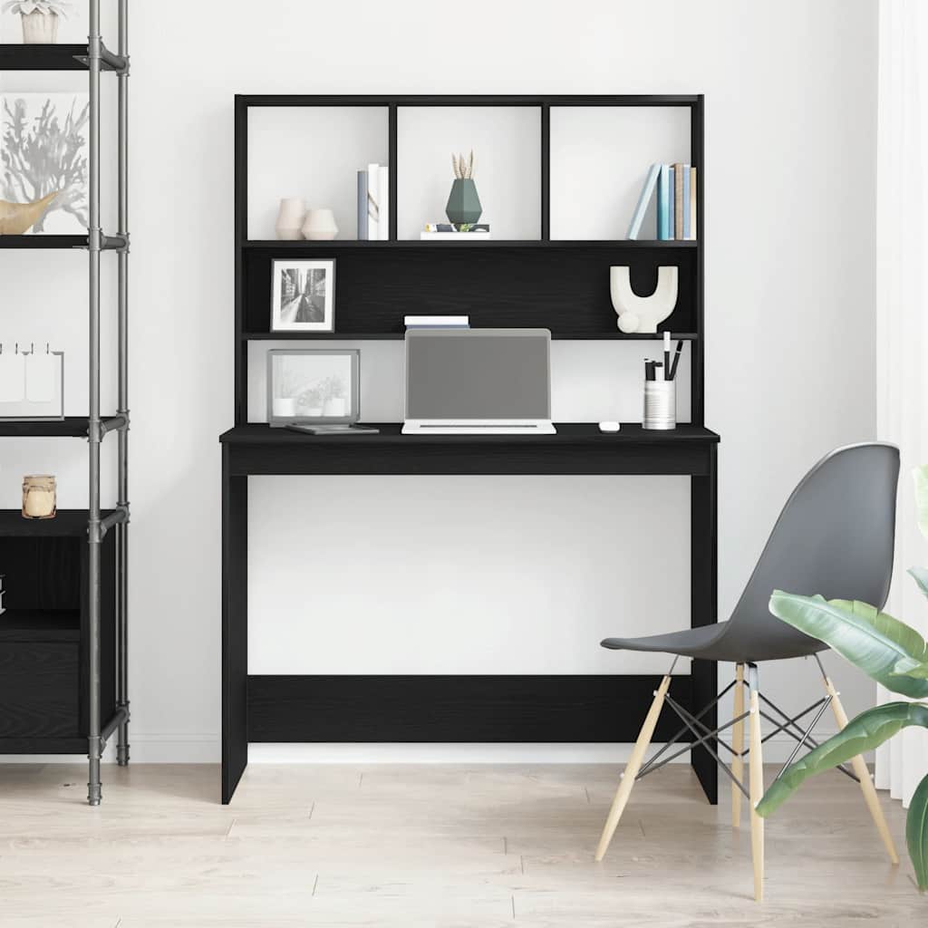 vidaXL Desk with Shelves Black Oak 102x45x148 cm Engineered Wood