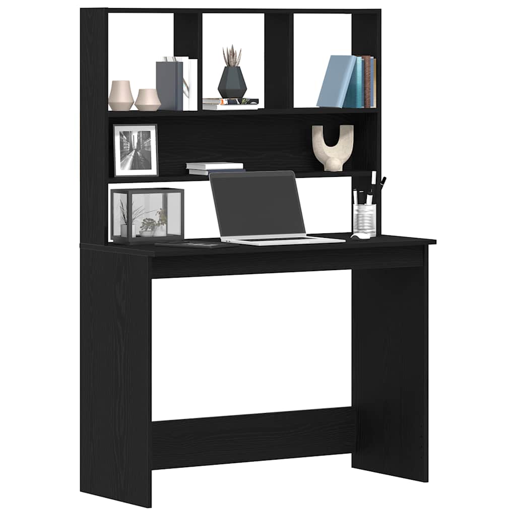 vidaXL Desk with Shelves Black Oak 102x45x148 cm Engineered Wood