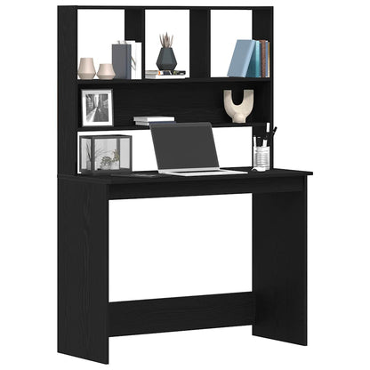 vidaXL Desk with Shelves Black Oak 102x45x148 cm Engineered Wood