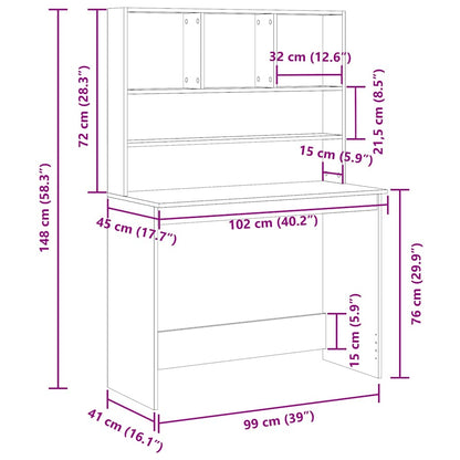vidaXL Desk with Shelves Black Oak 102x45x148 cm Engineered Wood