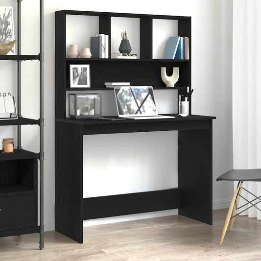 vidaXL Desk with Shelves Black Oak 102x45x148 cm Engineered Wood