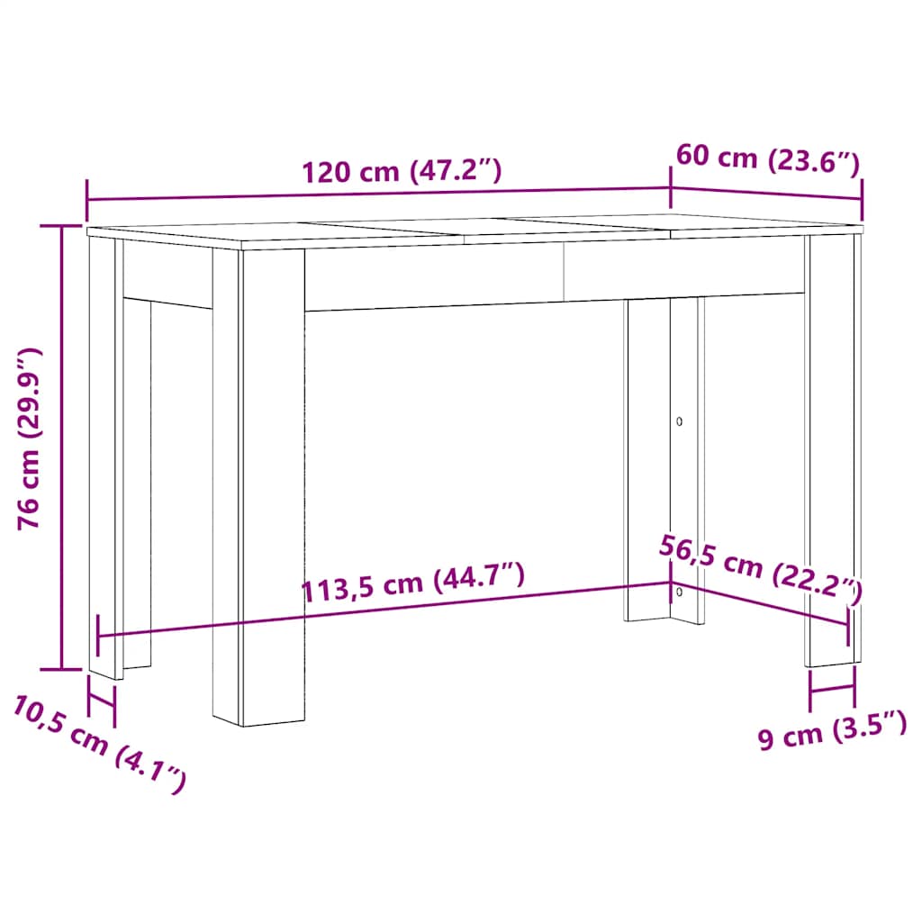 vidaXL Dining Table Black Oak 120x60x76 cm Engineered Wood