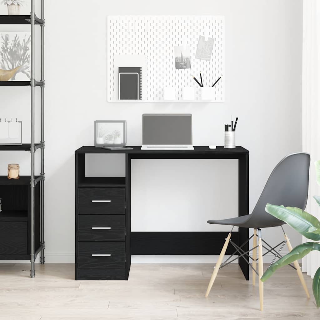vidaXL Desk with Drawers Black Oak 102x50x76 cm Engineered Wood