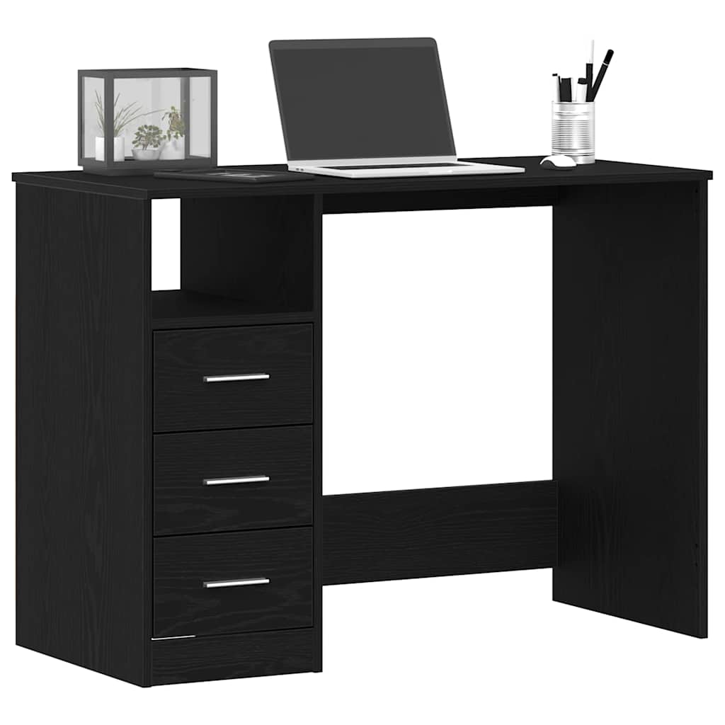 vidaXL Desk with Drawers Black Oak 102x50x76 cm Engineered Wood