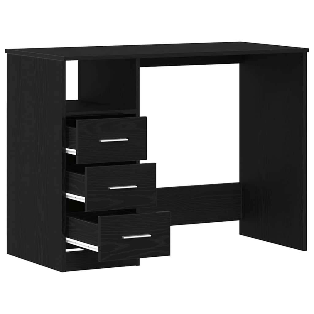 vidaXL Desk with Drawers Black Oak 102x50x76 cm Engineered Wood