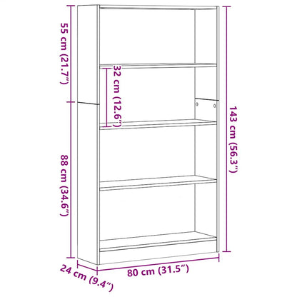 vidaXL 4-Tier Bookcase Black Oak 80x24x143 cm Engineered Wood