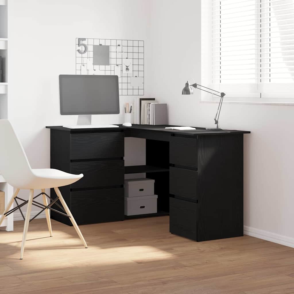 vidaXL Desk with Drawer Black Oak 145 x 100 x 76 cm Engineered Wood